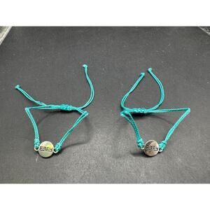 EFFY Blue Teal Adjustable String Bracelet Silver Tone Charm Lot of 2